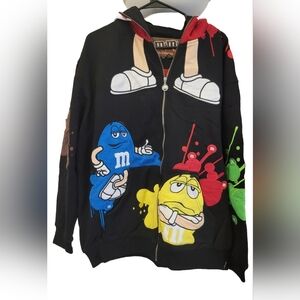 Rare JH Design M&M’s Candy Hoodie Sweater Men’s 2XL Black All over print